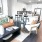 living room and kitchen with sofa and barstools